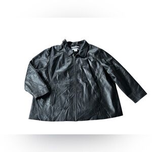 JJ Studio Jessica London Womens 34W Black Leather Jacket Zip Front Plus Size